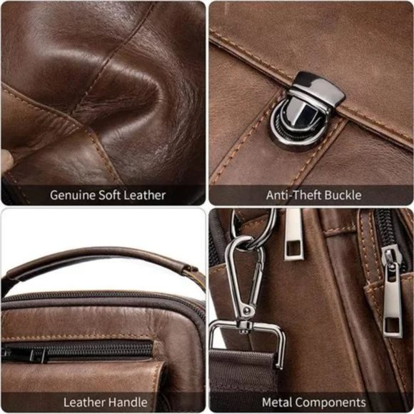 New Mini Genuine Leather Messenger Bag Coffee - Picture 5 of 8